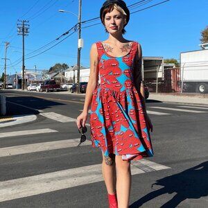 Rare Discontinued Nooworks Misty Ballerina Dress in lips mouths print